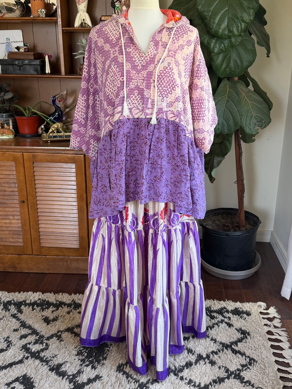 Kantha Bae Cosmo Hoodie + Wild Child Silk Skirt SET OS NWOT